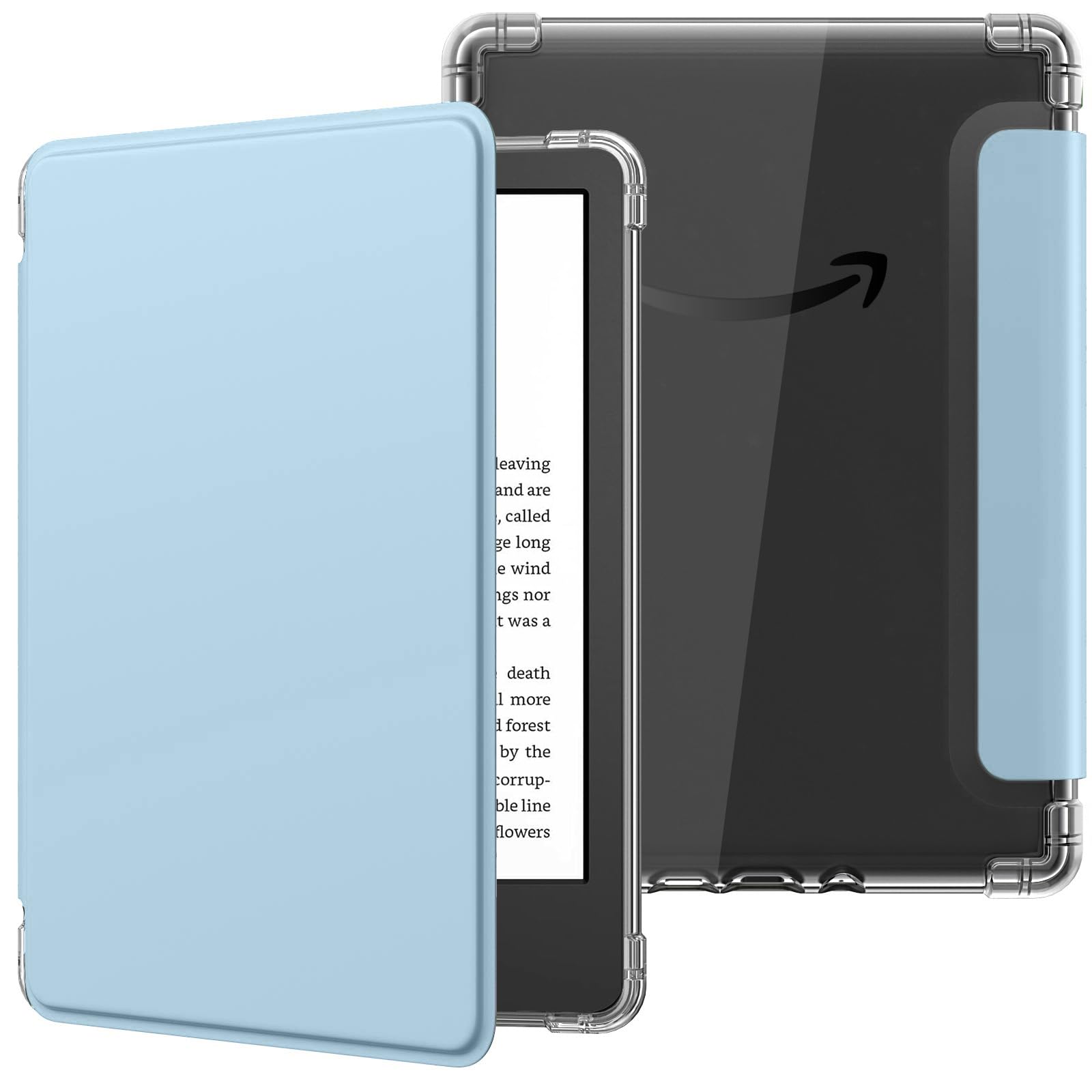MoKo Case for 6" Kindle (11th Generation-2024/2022 Release), Ultra Clear Soft Flexible Transparent TPU Back Cover Light Shell with Auto Wake/Sleep for Kindle 11th Generation 2024, White Blue Floral
