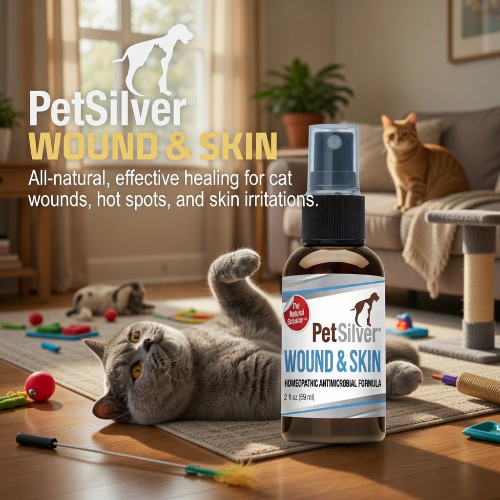 PetSilver Antibacterial Wound & Skin Spray | Dog Hot Spot Treatment & Cat Wound Spray | Chelated Silver Skin Soother for Rashes & Sores | Dog Wound Care & Itch Spray - 4 fl oz