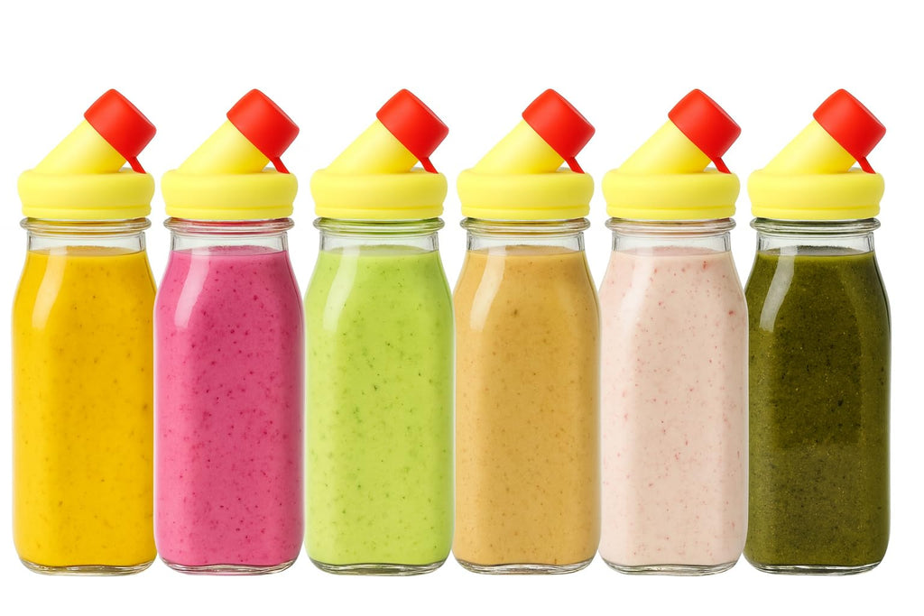 kitchentoolz Salad Dressing Shaker Bottle – 12oz Carafe Glass Bottle with Silicone Pour Spout and Tamper-Proof Lid for Sauces and Marinades - Salad Dressing Dispenser Container