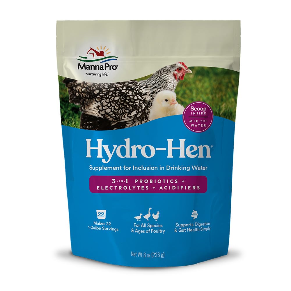 Manna Pro Hydro-Hen Poultry Electrolyte & Probiotic Supplement, Hydration Support for Chickens, Ducks, Turkeys & Waterfowl, 20 oz
