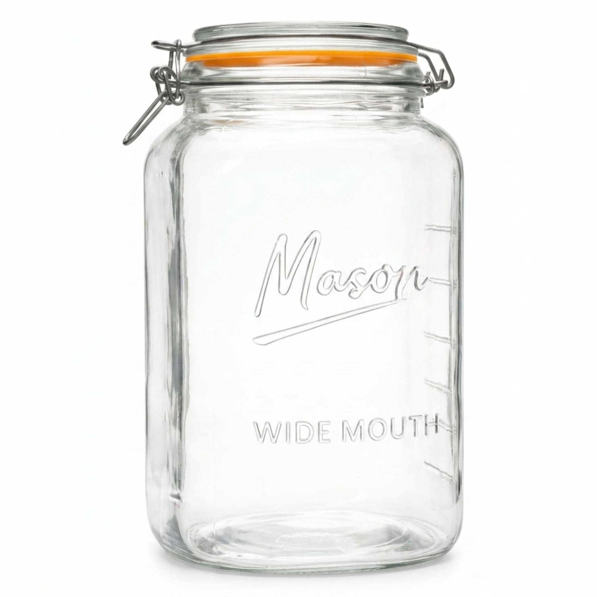 1 Gallon Glass Jars with Swing Top Lids - Extra Large Mason Jars Wide Mouth with Airtight Glass Clamp Lids - Square Glass Storage Containers with Measurements for Flour, Sugar & Pickling, 2 Pack