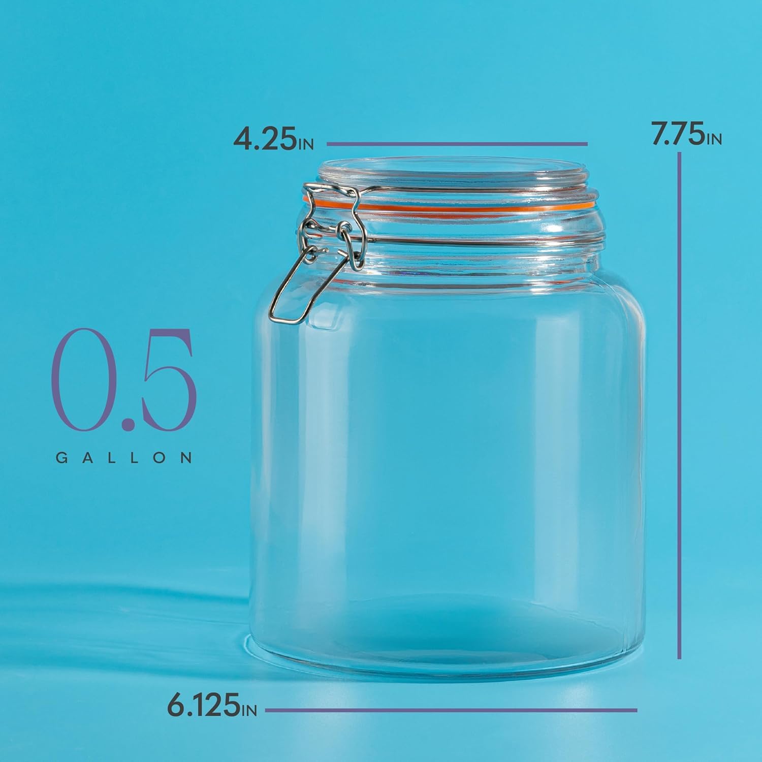 kitchentoolz Large 1 Gallon Glass Mason Jar Extra Wide-Mouth with Hinged Lids, Airtight Leakproof Glass Canning Jars, Container for Preserving, Overnight Oats - Pack of 1
