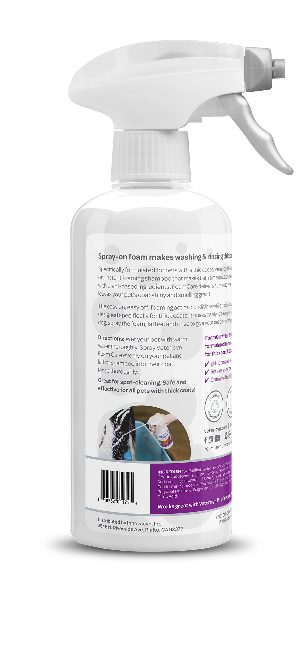 Vetericyn FoamCare Dog Shampoo and Conditioner - Instant Foaming, Spray-On Hypoallergenic Shampoo, Plant-Based Formula for Dogs and Cats. 16 Ounce