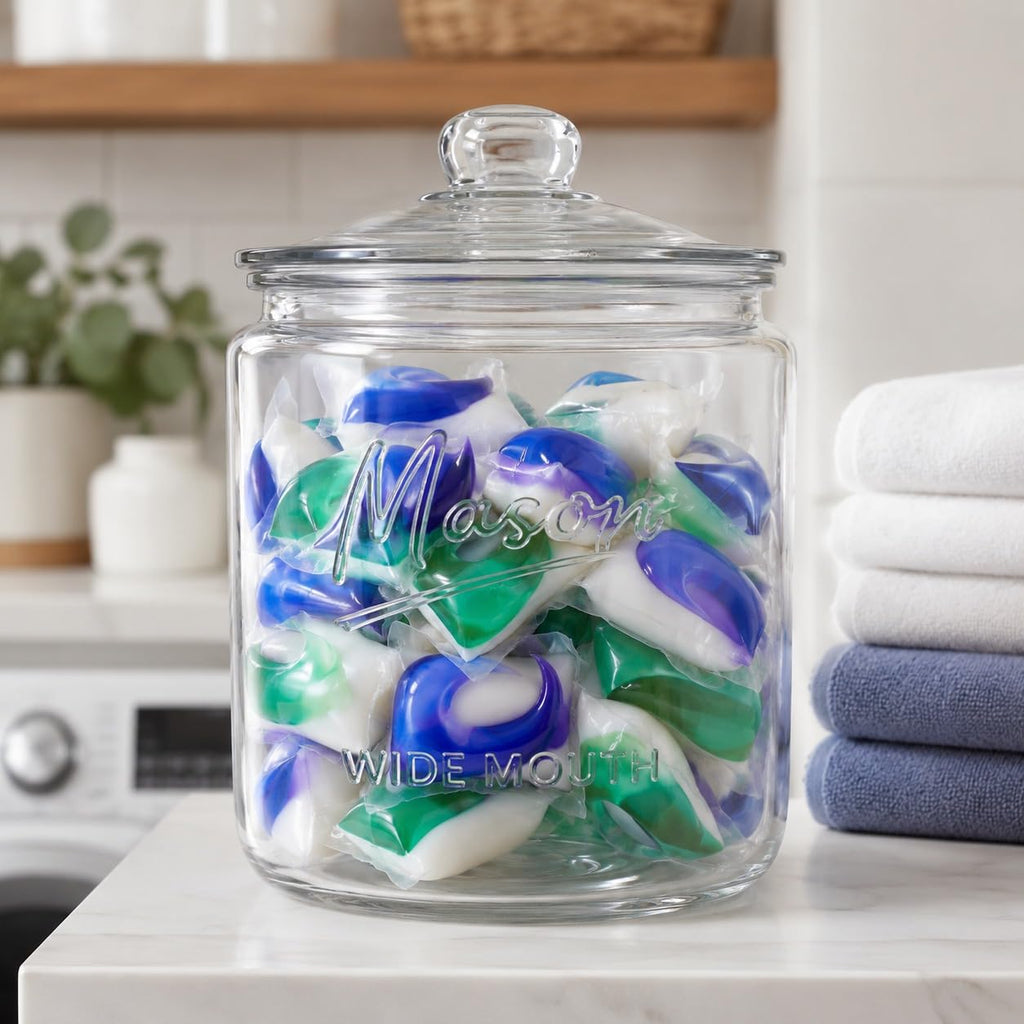 1 Gallon Mason Glass Jar with Lid – Wide Mouth Glass Storage Jar with Airtight Lid, Kitchen Pantry Container with Measurement Markings for Cookies, Candy, Flour Jar, Sugar & Dog Treats