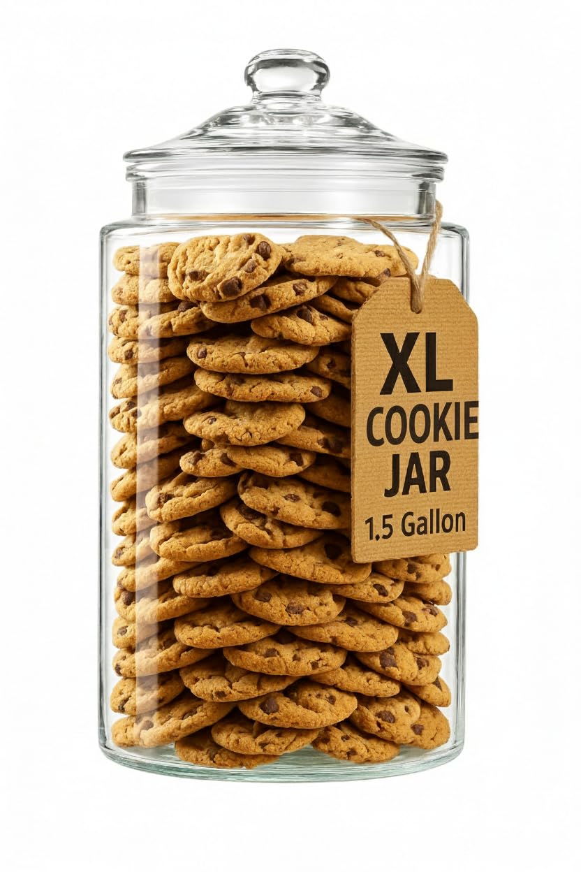 2-Gallon Tall Glass Cookie Jar with Airtight Lid – Large Kitchen Canister for Cookies, Sugar, Flour, and Dog Treats