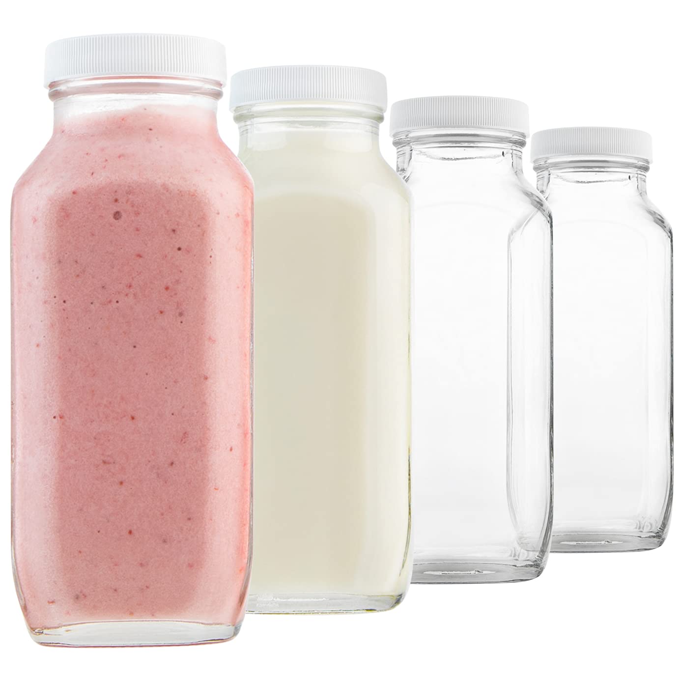 kitchentoolz 16 oz Glass Milk Bottle with Lid - Glass Jars with Airtight Lid used for Milk Container, Yogurt, Smoothies, Juice, Kefir, & Water -2 Pack 16 oz Glass Bottles with Lids