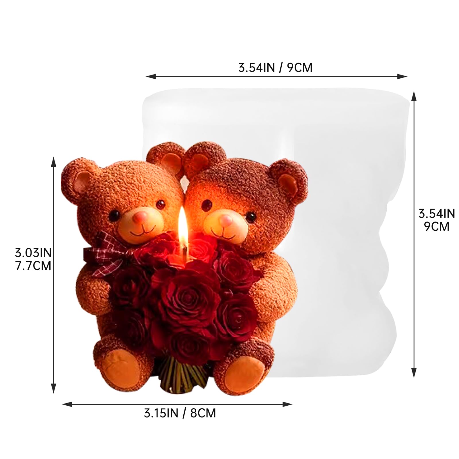 2PCS 3D Rose Bear Wax Candle Mold,Teddy Bear Candle Making Molds,Cute Epoxy Resin Molds,Ornament for DIY Wax Candles Art Craft Cake Chocolate Soap Mold Home Decor Valentine Gifts Birthday Gift