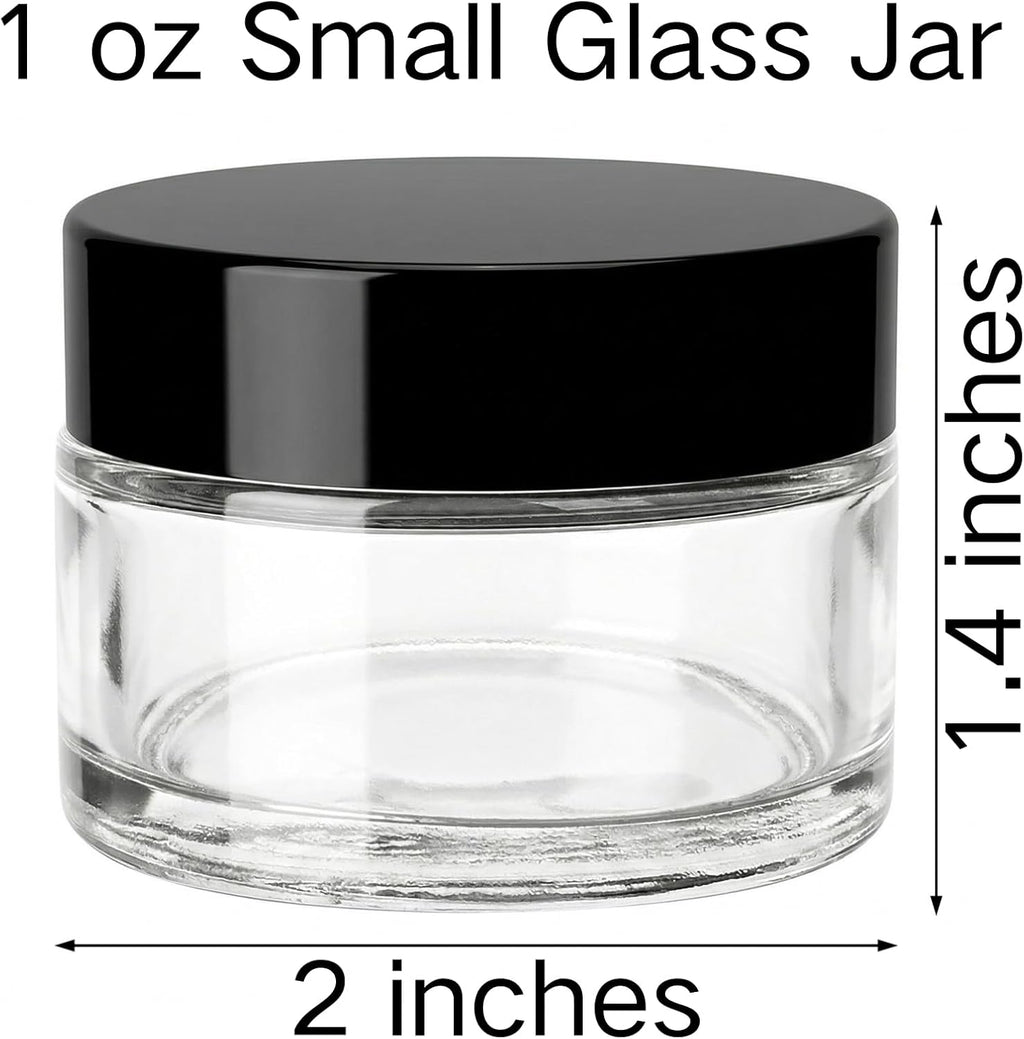 Coloch 40 Pack 1 oz Small Glass Jars with Black Lids, 30ml Empty Glass Cosmetics Container with Inner Liner Refillable Clear Sample Jars for Creams, Lotions, Powders, Skincare, Travelling