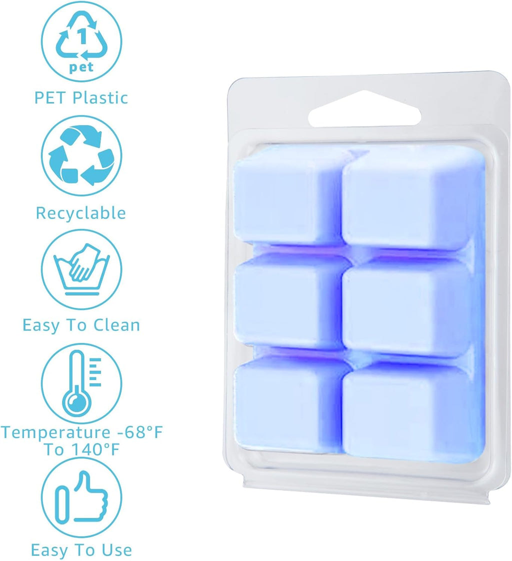 150 Pack Wax Melt Clamshells Molds, 6-Cavity Clear Empty Plastic Cubes Wax Melt Container for DIY Wax Melt Candles Wickless Tarts Candles (Square)