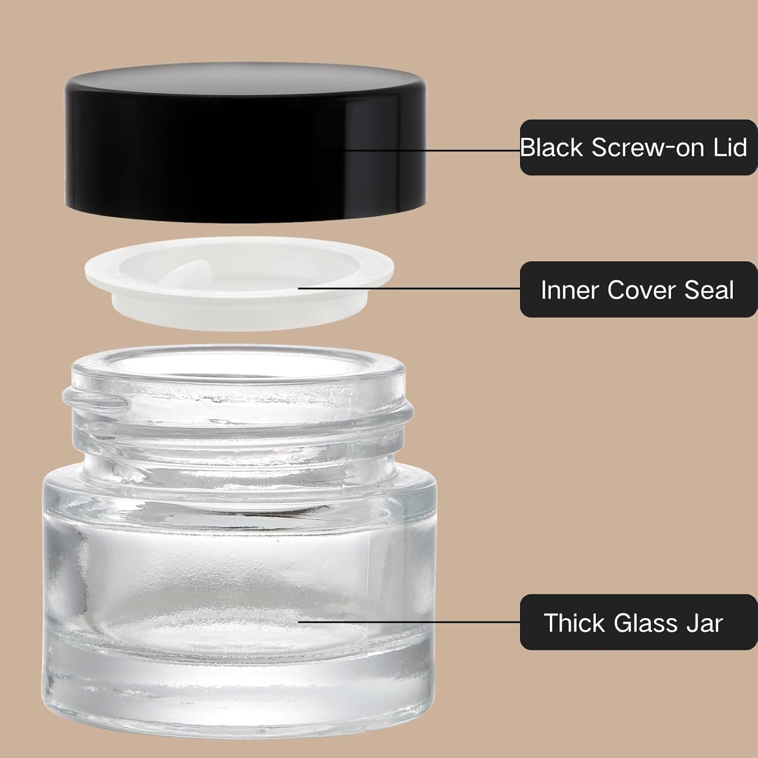 Coloch 70 Pack 10ml Mini Glass Sample Jar with Airtight Lid, 10 Gram Glass Cosmetics Jar Clear Round Lip Balm Container for Cosmetics, Lotion, Cream, Samples, Skincare, Travelling, Retail Store