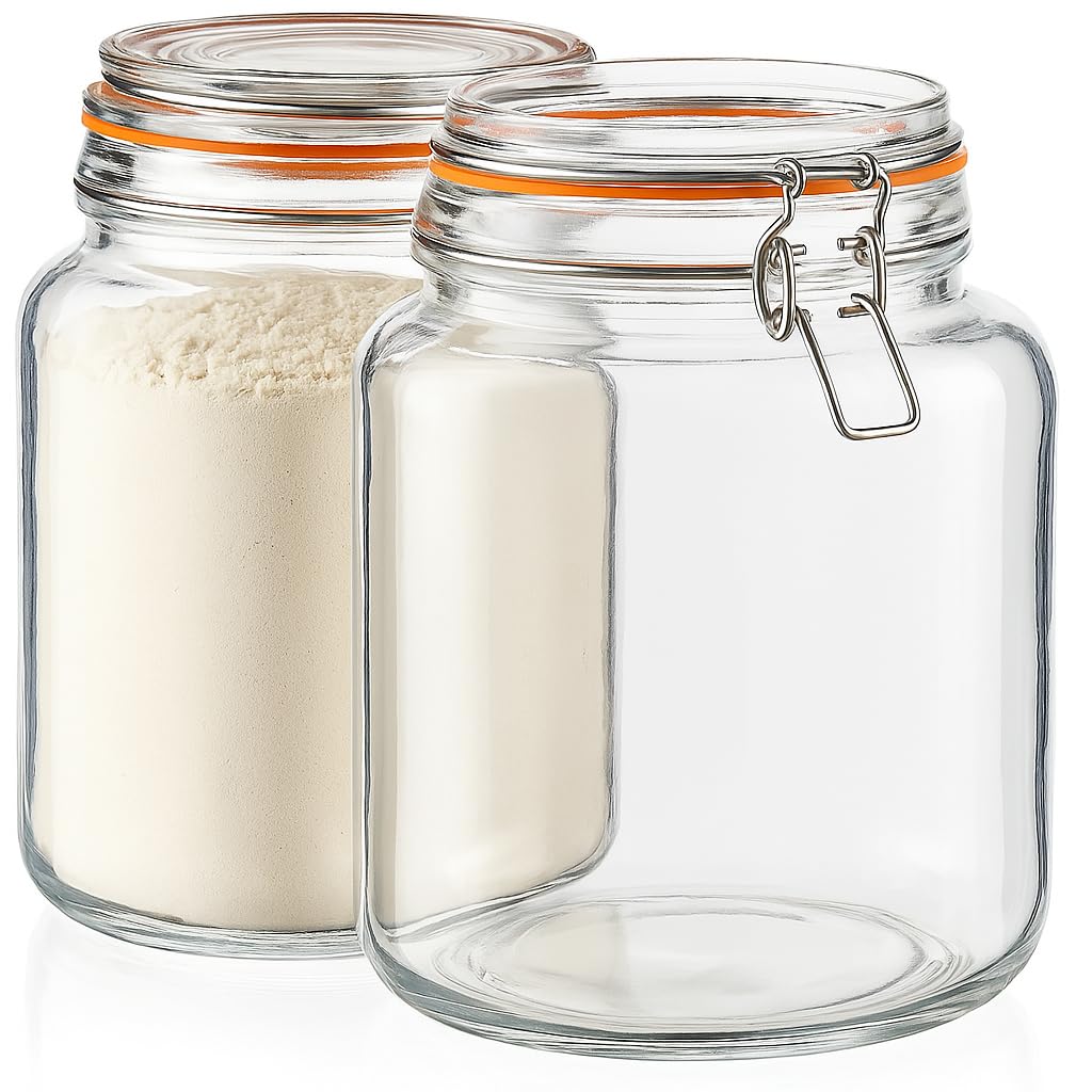 kitchentoolz Large 1 Gallon Glass Mason Jar Extra Wide-Mouth with Hinged Lids, Airtight Leakproof Glass Canning Jars, Container for Preserving, Overnight Oats - Pack of 1