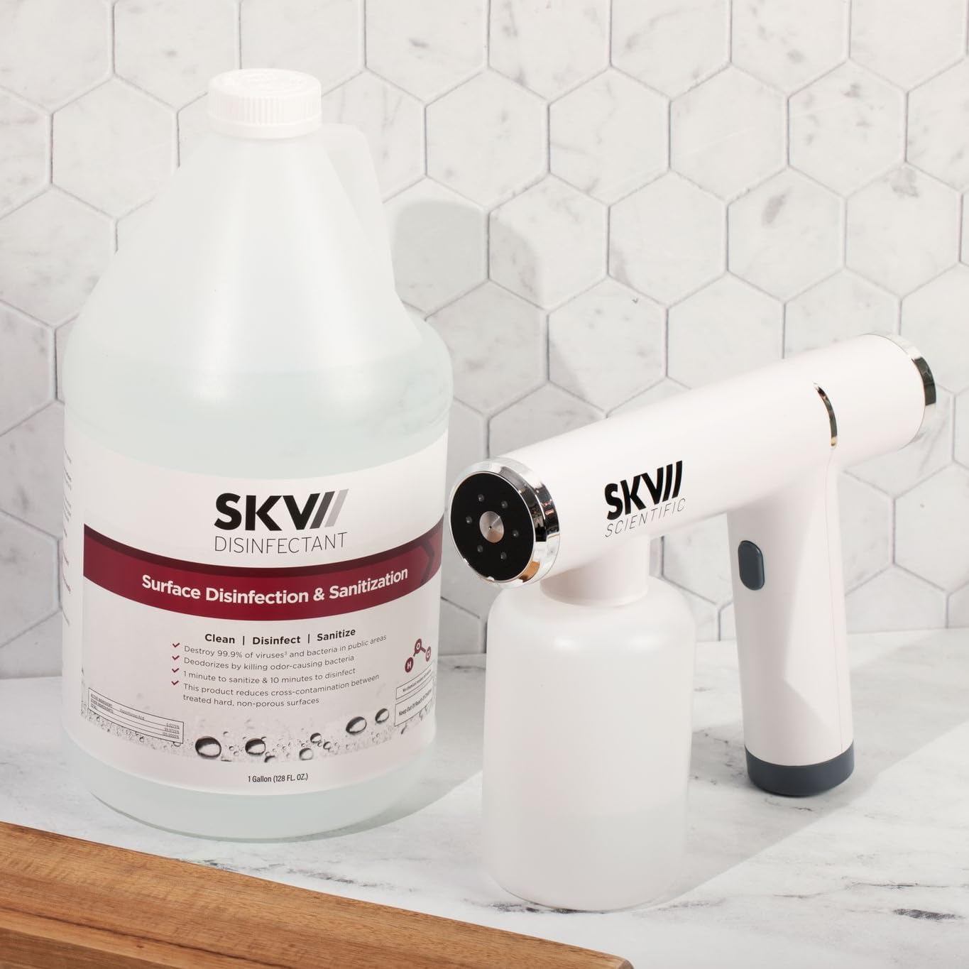 SKV Disinfectant and Sanitizing Solution with Electric Cordless Atomizing Sprayer for 360-Degree Coverage and No Residue