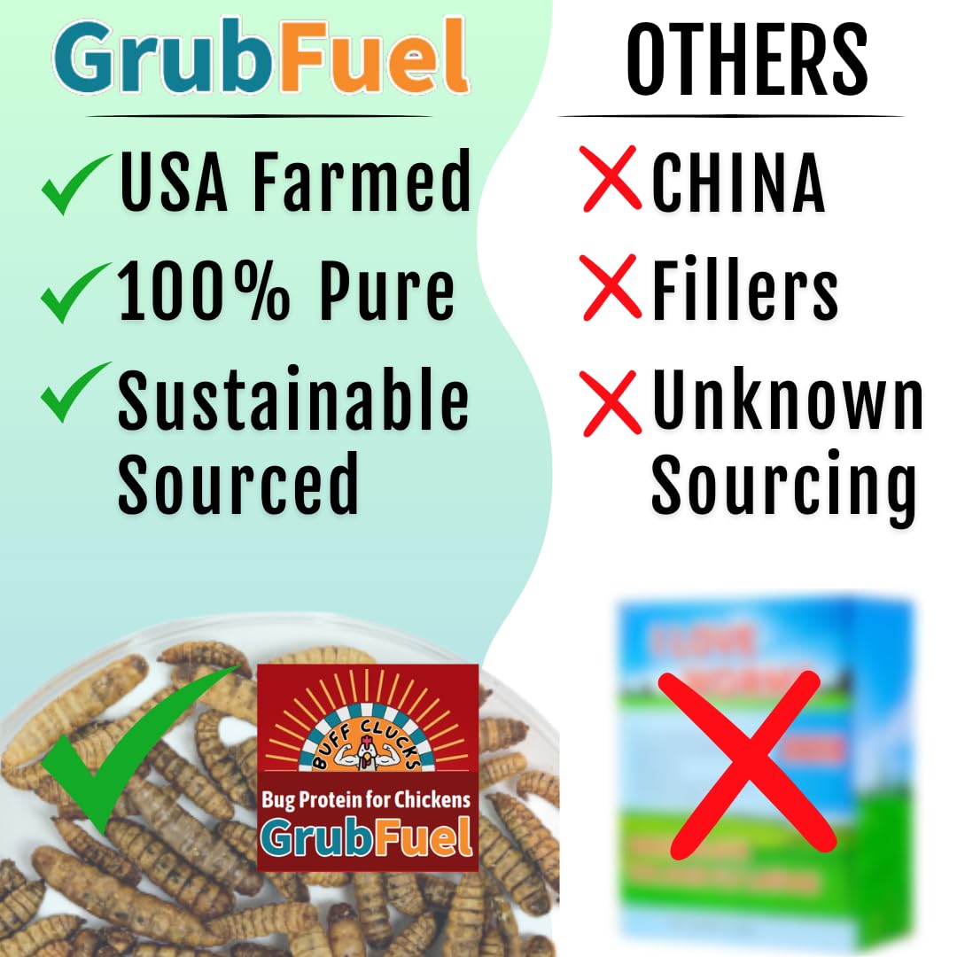 Buff Clucks Grub Fuel Black Soldier Fly Larvae for Chickens - Nutrient Packed BSFL, Sustainably Sourced Snack for Poultry, Rich in Protein, Calcium, Fiber, Essential Fatty Acids, USA Grown (5LB)
