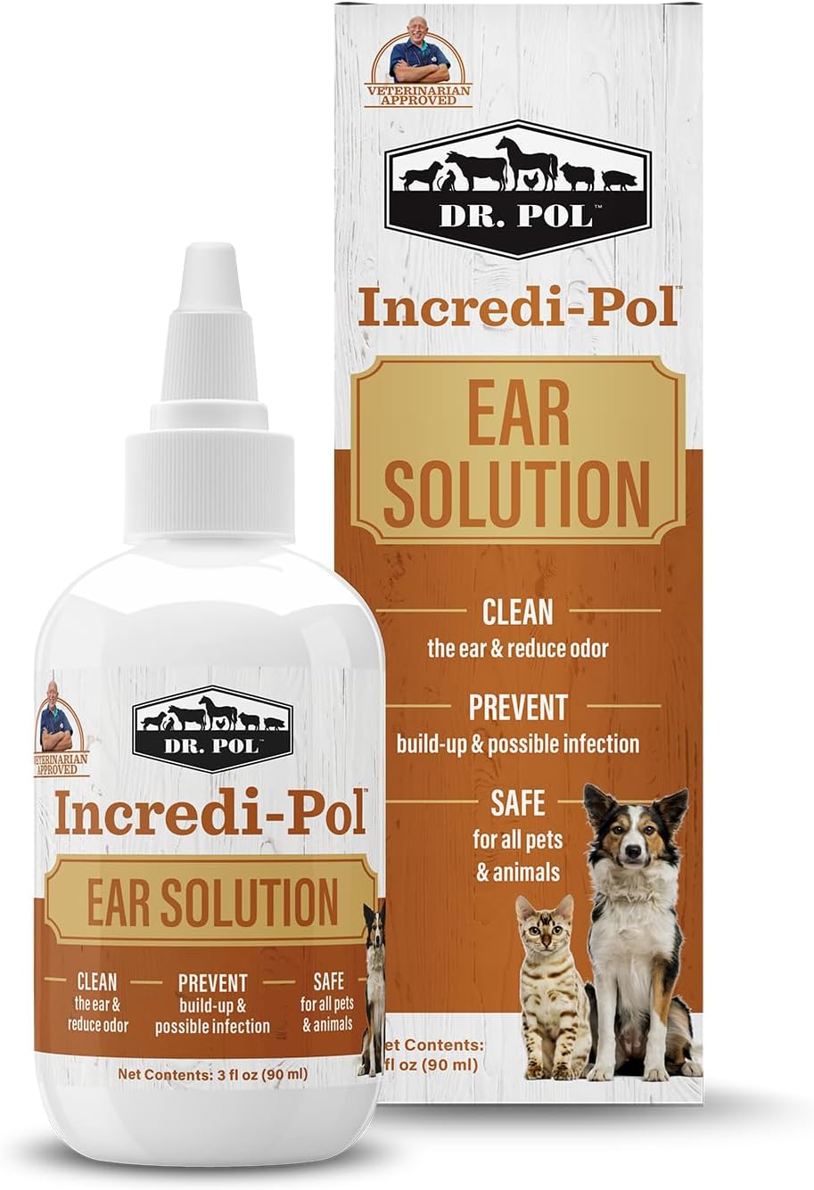 Dr. Pol Incredi-Pol Ear Solution for Dogs, Cats, and All Animals - Safe Ear Rinse for Daily Ear Cleaning and Soothing Relief - 3 Fluid Ounces