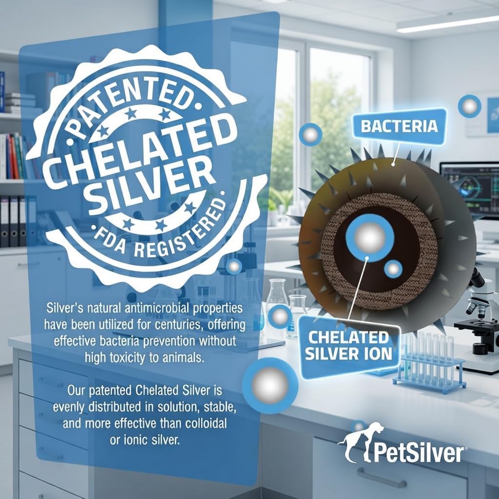 PetSilver Chelated Silver Pet Shampoo - Allergy & Itch Relief, Hot Spots, Cuts & Wounds, Gentle & Safe Formula for Dogs & Cats with Sensitive Skin - Soft & Shiny Coat - Vanilla Citrus Scent - 8oz