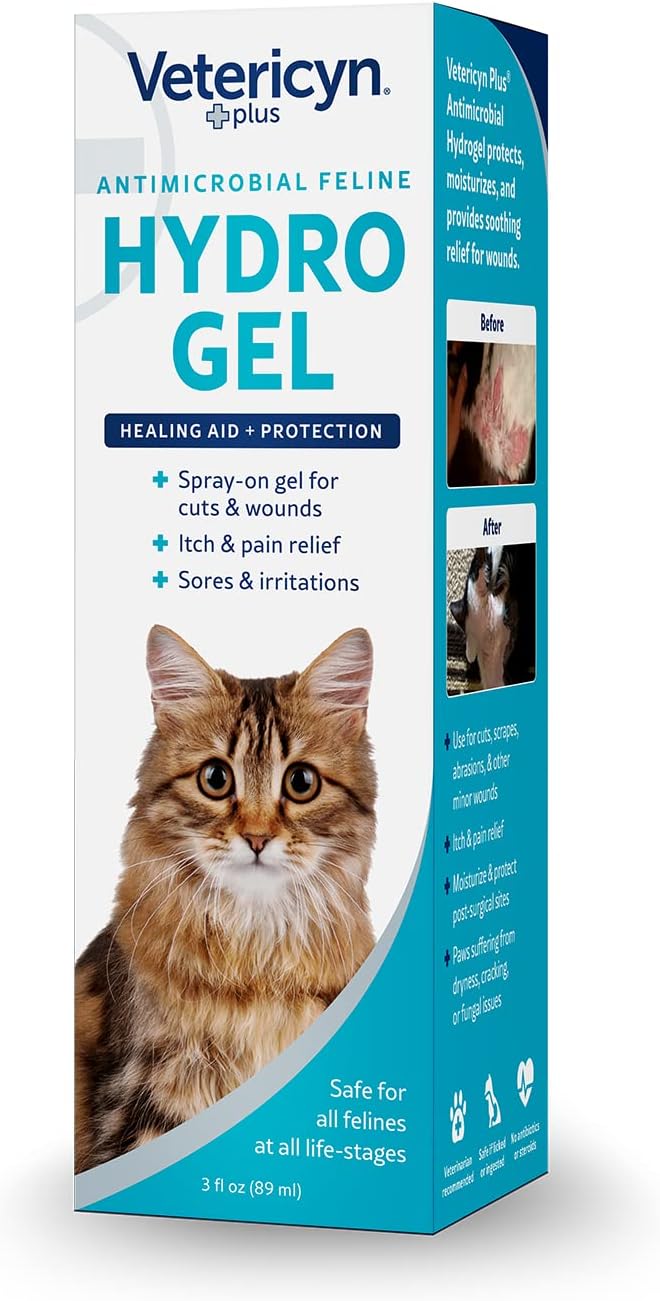 Vetericyn Plus Cat Wound Care Hydrogel Spray | Feline Healing Aid and Wound Protectant, Sprayable Gel to Relieve Cat Itchy Skin. 3 Ounces