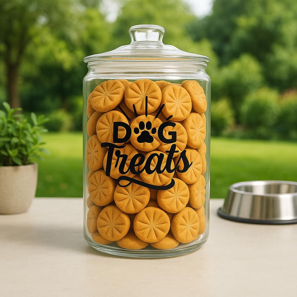 kitchentoolz 1-Gallon Glass Dog Treat Container Airtight – Large Countertop Dog Cookie Jar with Lid for Dog Treat Storage, Decorative Treat Jar & Dachshund Accessories