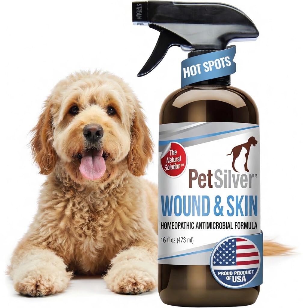 PetSilver Antibacterial Wound & Skin Spray | Dog Hot Spot Treatment & Cat Wound Spray | Chelated Silver Skin Soother for Rashes & Sores | Dog Wound Care & Itch Spray - 4 fl oz