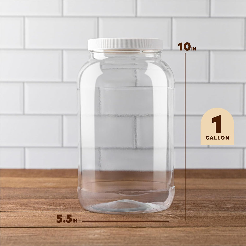 kitchentoolz 1 Gallon Plastic Jar with Airtight Lid – Wide Mouth Food Storage Container – Clear PET Canister – Made in USA