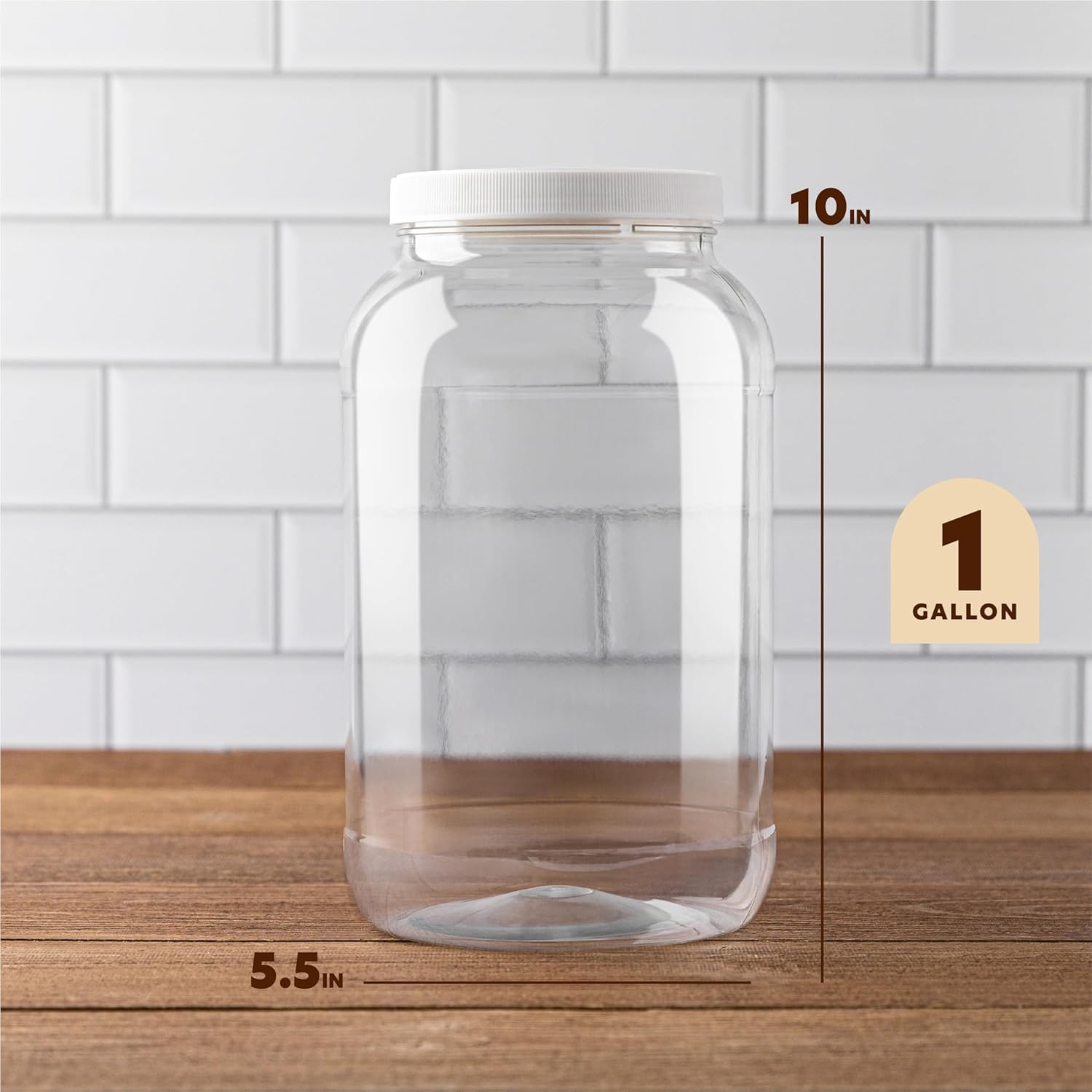 kitchentoolz 1 Gallon Plastic Jar with Airtight Lid – Wide Mouth Food Storage Container – Clear PET Canister – Made in USA