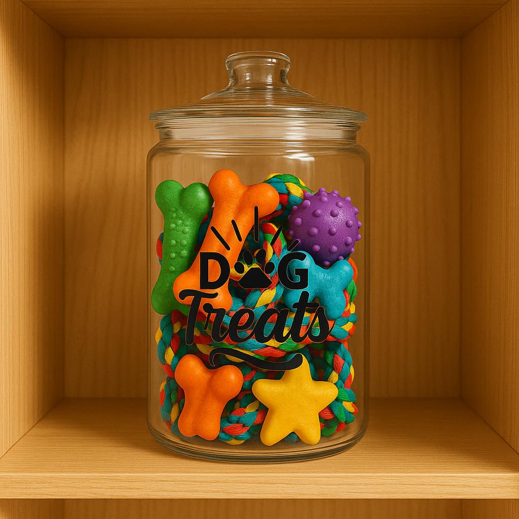kitchentoolz 1-Gallon Glass Dog Treat Container Airtight – Large Countertop Dog Cookie Jar with Lid for Dog Treat Storage, Decorative Treat Jar & Dachshund Accessories