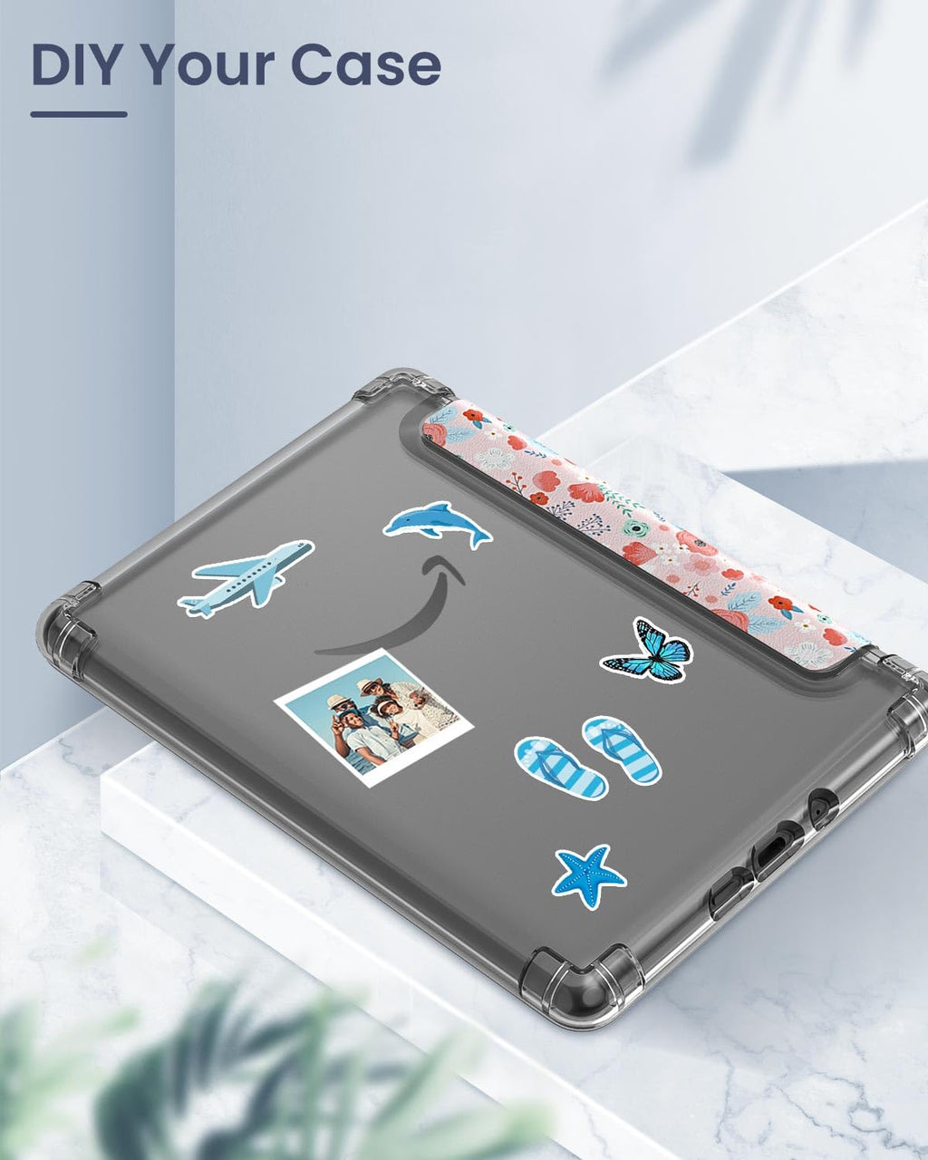 MoKo Case for 6" Kindle (11th Generation-2024/2022 Release), Ultra Clear Soft Flexible Transparent TPU Back Cover Light Shell with Auto Wake/Sleep for Kindle 11th Generation 2024, White Blue Floral