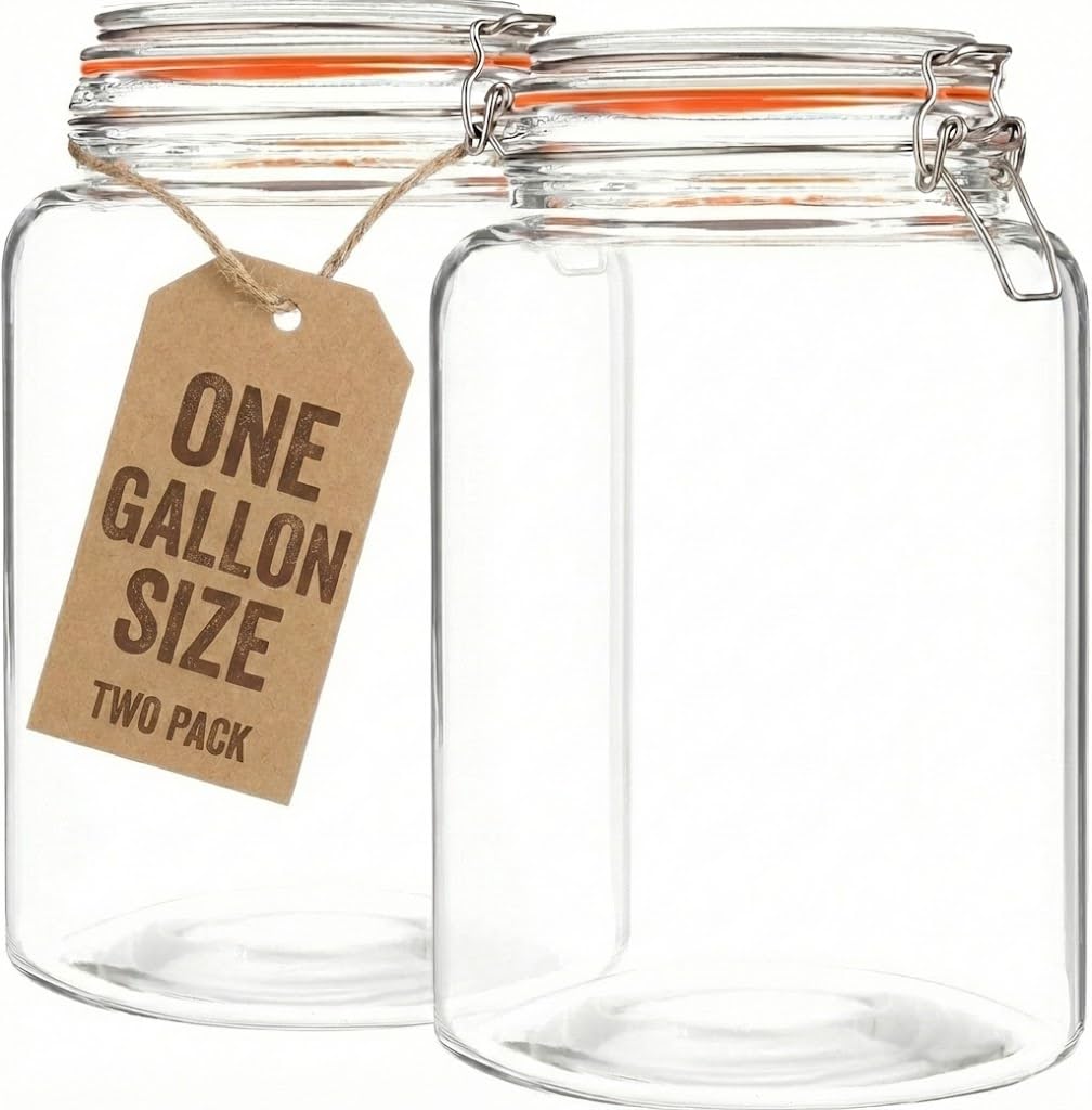 kitchentoolz Large 1 Gallon Glass Mason Jar Extra Wide-Mouth with Hinged Lids, Airtight Leakproof Glass Canning Jars, Container for Preserving, Overnight Oats - Pack of 1