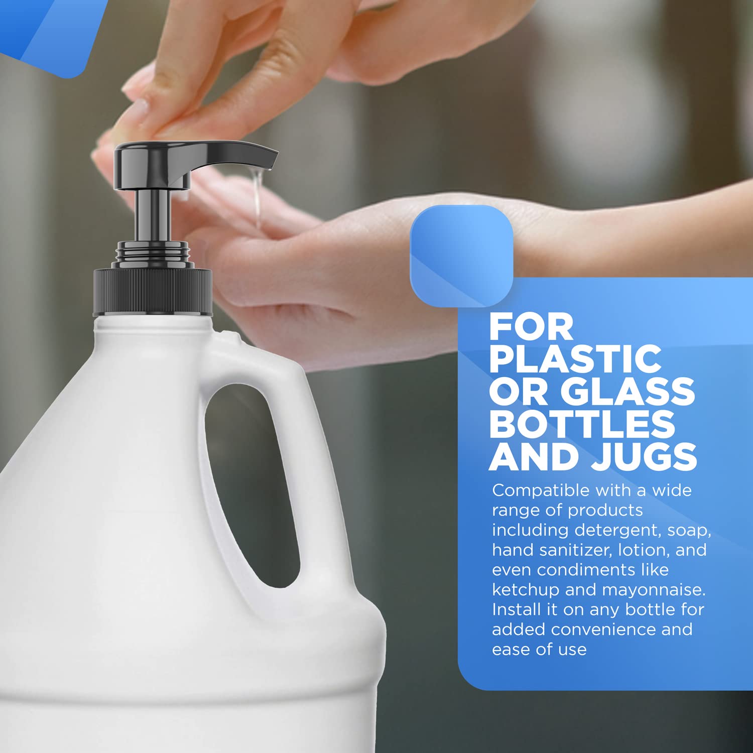 Gallon Pump Dispenser for Glass Jugs or Plastic Bottles - Compatible with Listerine Pump 1-1.5L Bottle Heavy-Duty Industrial Grade for Syrup, Soap, Condiments, Detergent - Pack of 2 White Pumps