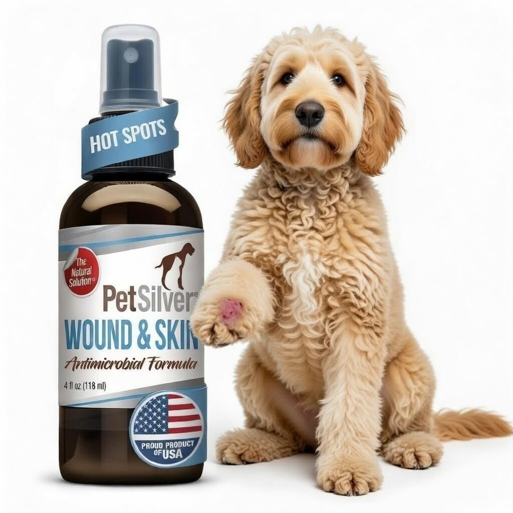 PetSilver Antibacterial Wound & Skin Spray | Dog Hot Spot Treatment & Cat Wound Spray | Chelated Silver Skin Soother for Rashes & Sores | Dog Wound Care & Itch Spray - 4 fl oz