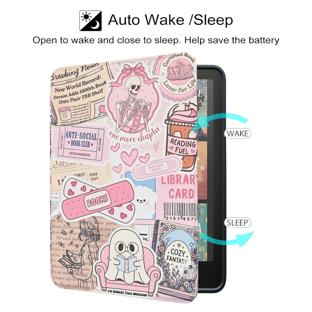 Case for All-New Kindle Paperwhite 12th Gen 2024 and Kindle Colorsoft Signature Edition, Book Lovers Gifts Lightweight PU Leather Protective Cover with Auto Sleep Wake Hand Strap
