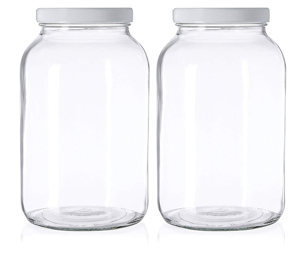 kitchentoolz 1 Gallon Glass Jar Wide Mouth with Airtight Foam Lined Plastic Lid - Large Mason Jar for Fermenting Kombucha Kefir - Storing and Canning (4)