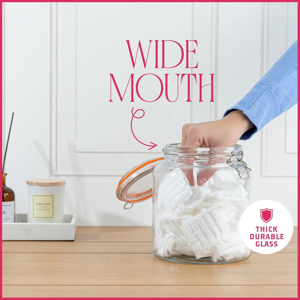 kitchentoolz Large 1 Gallon Glass Mason Jar Extra Wide-Mouth with Hinged Lids, Airtight Leakproof Glass Canning Jars, Container for Preserving, Overnight Oats - Pack of 1