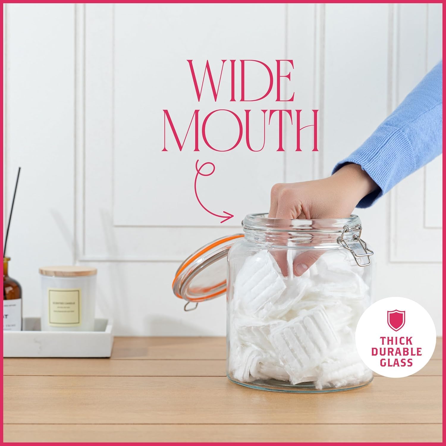 kitchentoolz Large 1 Gallon Glass Mason Jar Extra Wide-Mouth with Hinged Lids, Airtight Leakproof Glass Canning Jars, Container for Preserving, Overnight Oats - Pack of 1