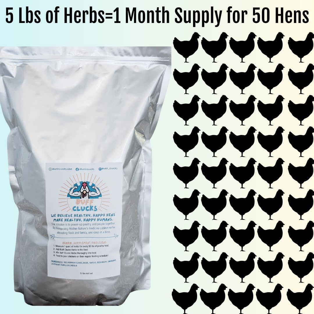 Buff Clucks Chicken Herb Supplement Mix – Large Bundle | Garden-Fresh Botanical Treat & Nesting Box Topper for Backyard Chickens, Ducks & Quail | Aromatic Oregano, Calendula, Basil, Lavender