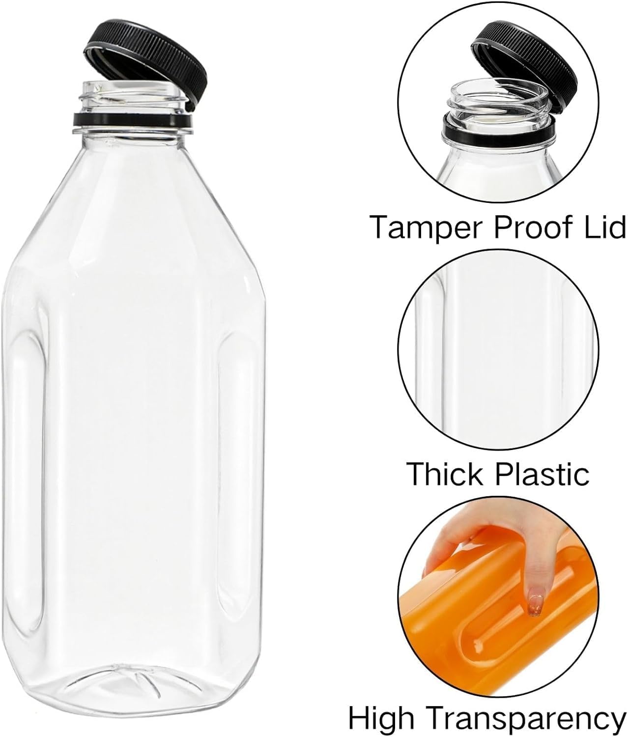 Coloch 10 Pack 33 Oz Plastic Juice Bottles with Black Caps, 1L Empty Clear Soda Bottle Reusable Drink Container Plastic Milk Bottle for Water, Juice, Beverage, Cold Drinks, Picnic, Home Use