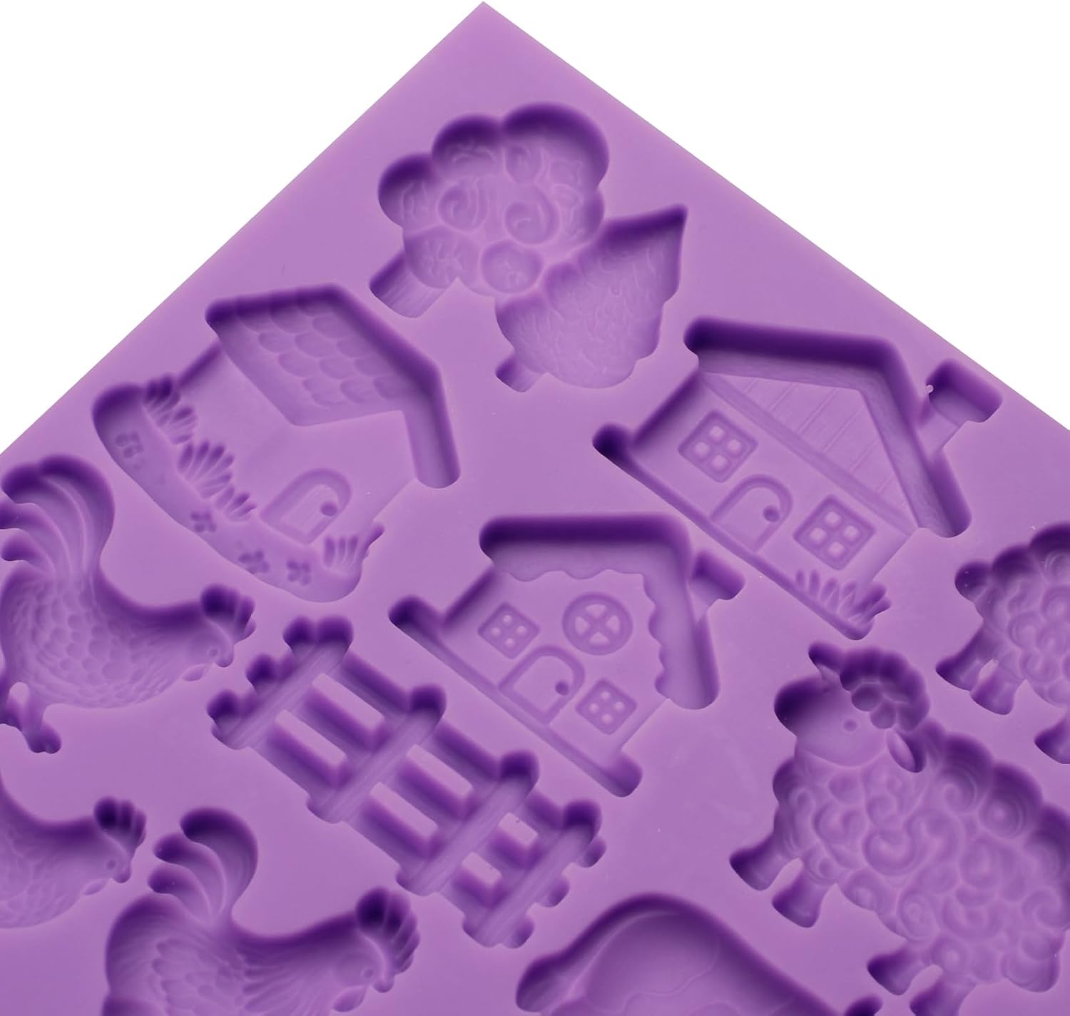 Farm Animal Silicone Mold, Lovely Cow Sheep Chicken Fondant Mold for House Design Cake Decorating Tool Biscuit Cookies Sugar Chocolate Hard Dessert Decor, 14 Cavity Baking Mold