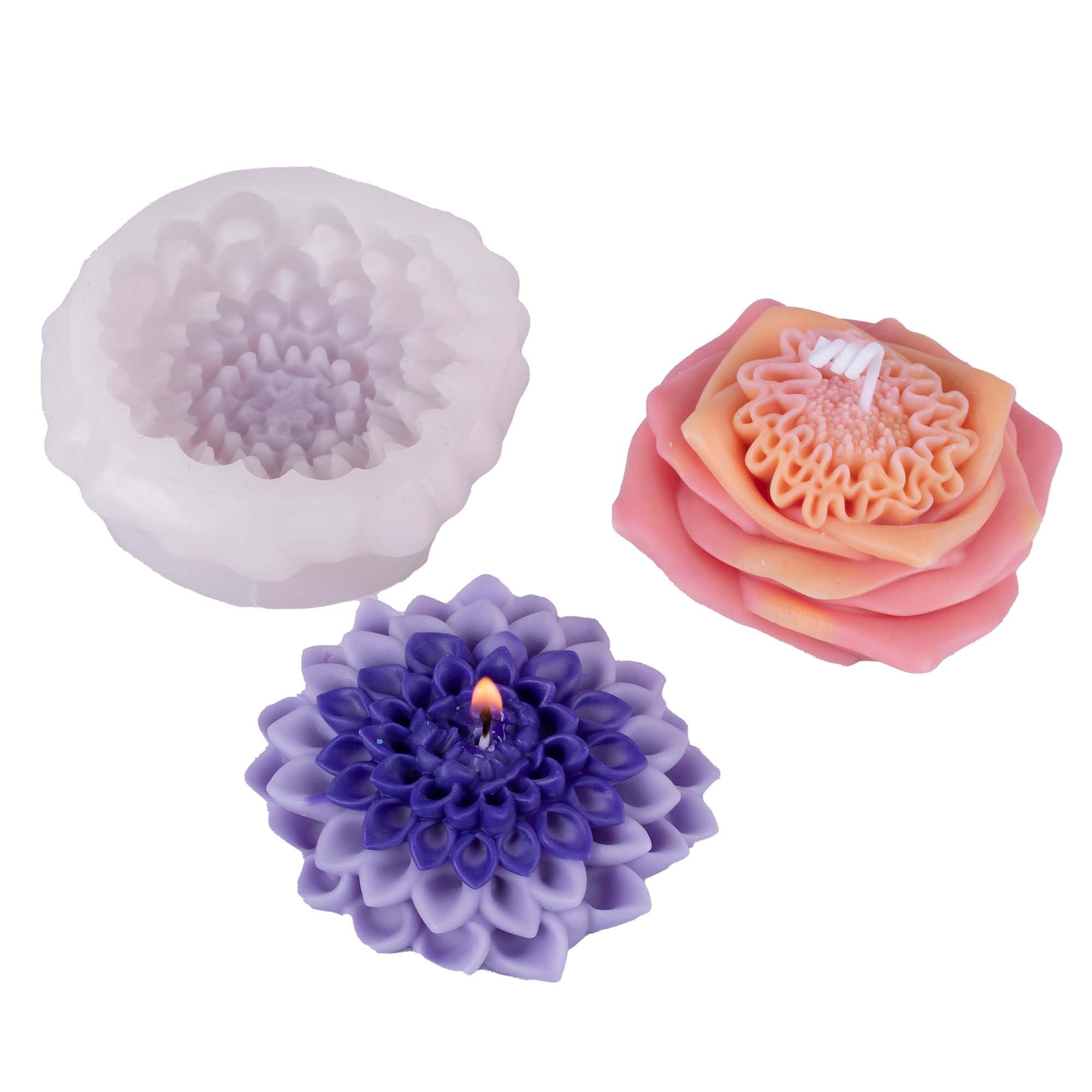 Flower Succulent Tulip Rose Cylinder Molds Silicone Wave Spiral Candle Mold - Silicone Resin Casting Molds for Candle & Resin & Soap Craft Supplies