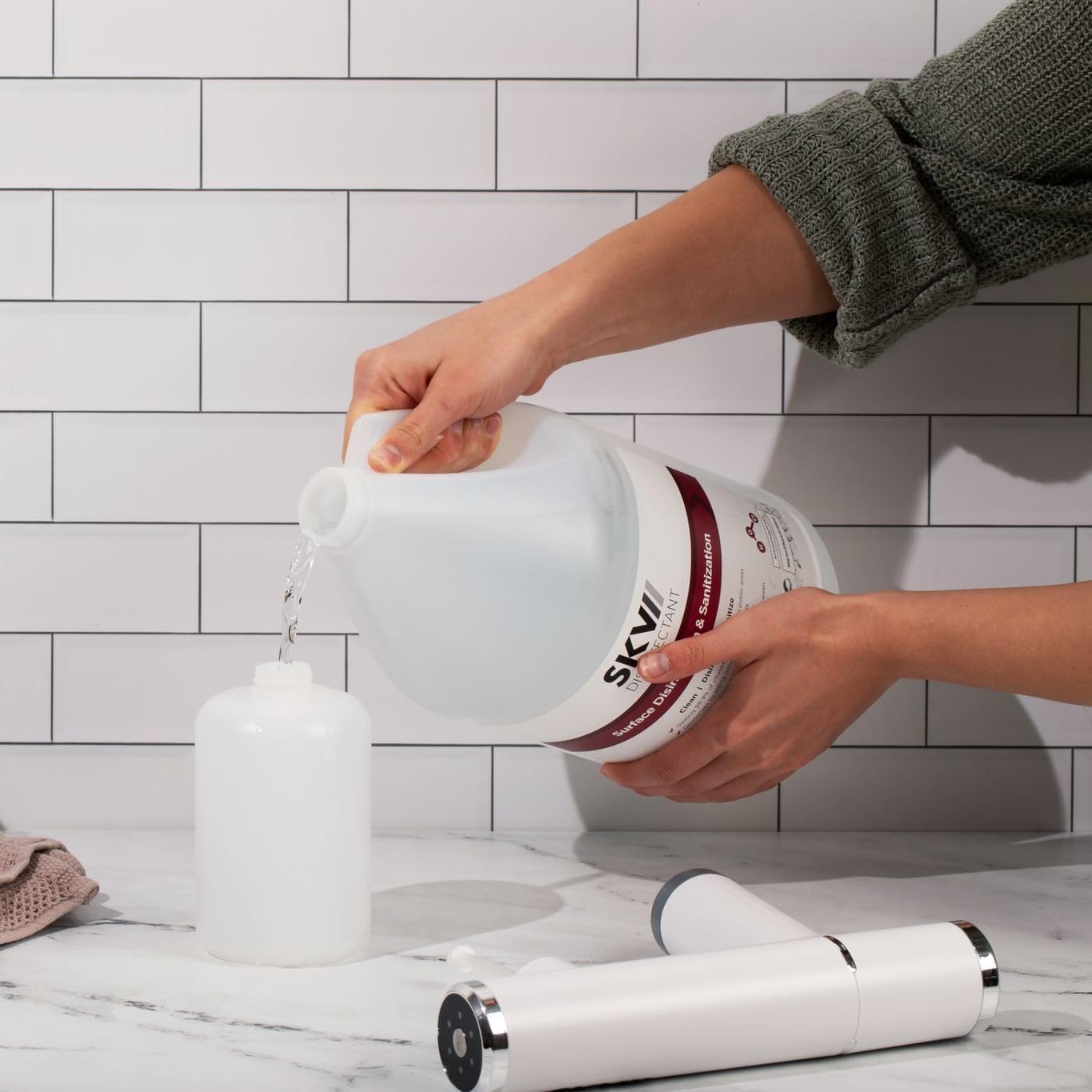 SKV Disinfectant and Sanitizing Solution with Electric Cordless Atomizing Sprayer for 360-Degree Coverage and No Residue