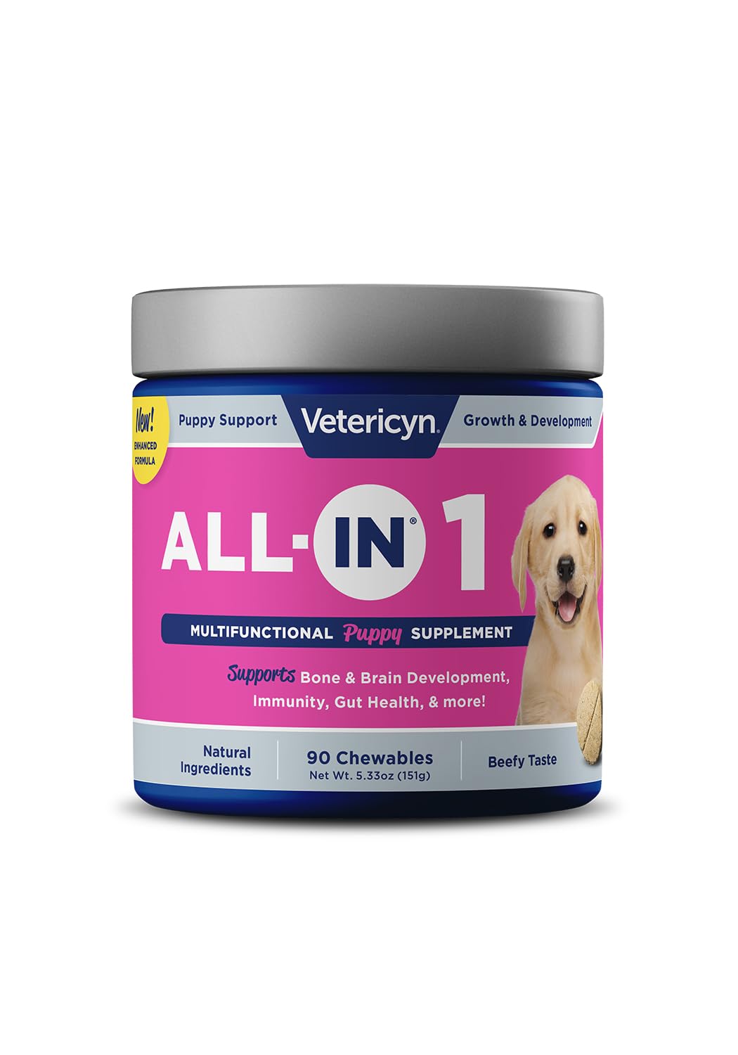 Vetericyn All-in 1 Multifunctional Senior Dog Supplement | Digestive Enzymes + Glucosamine Chondroitin for Hip and Joint Support + Vitamins, Antioxidants, Prebiotics, Probiotics, and Omegas. 90 Count