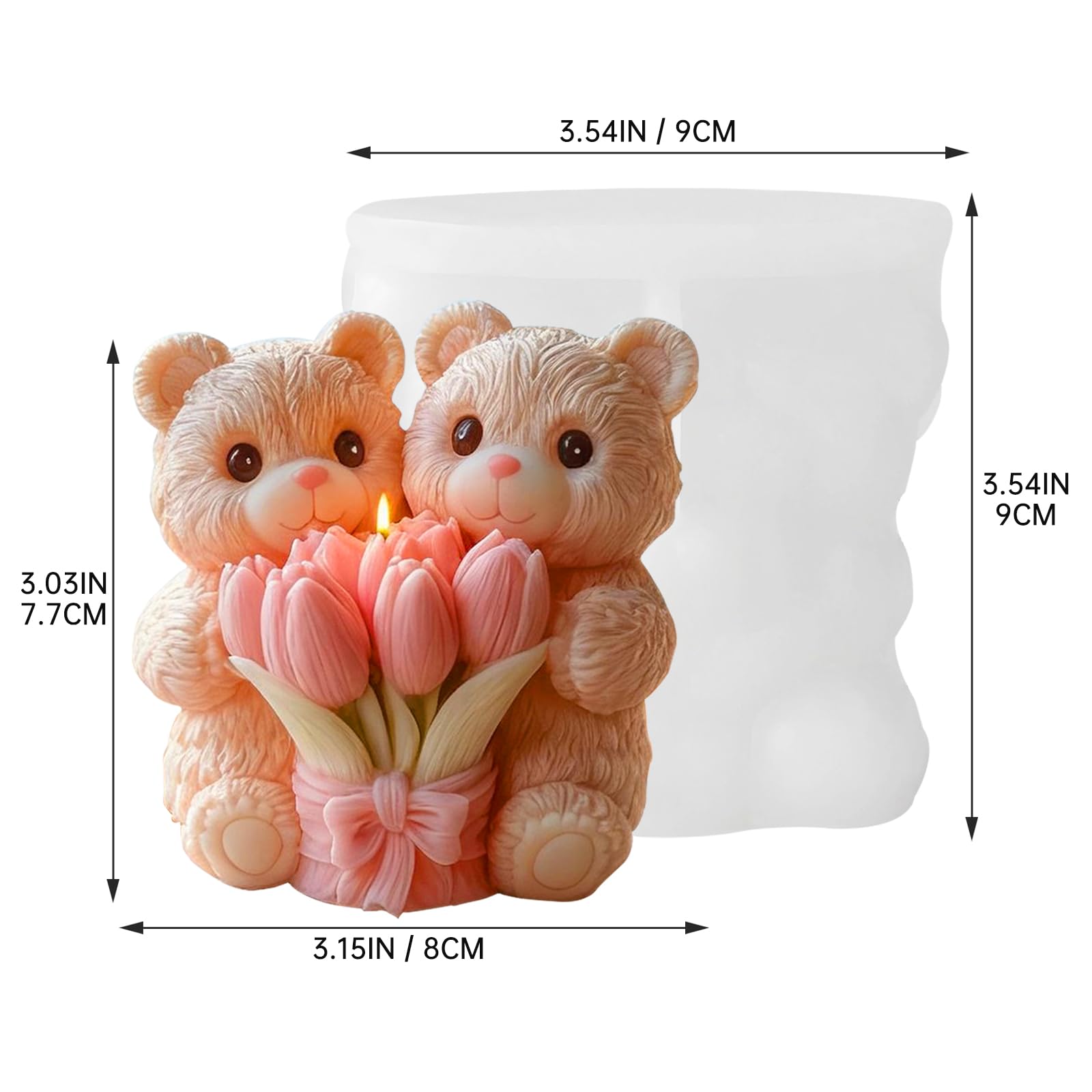 2PCS 3D Rose Bear Wax Candle Mold,Teddy Bear Candle Making Molds,Cute Epoxy Resin Molds,Ornament for DIY Wax Candles Art Craft Cake Chocolate Soap Mold Home Decor Valentine Gifts Birthday Gift