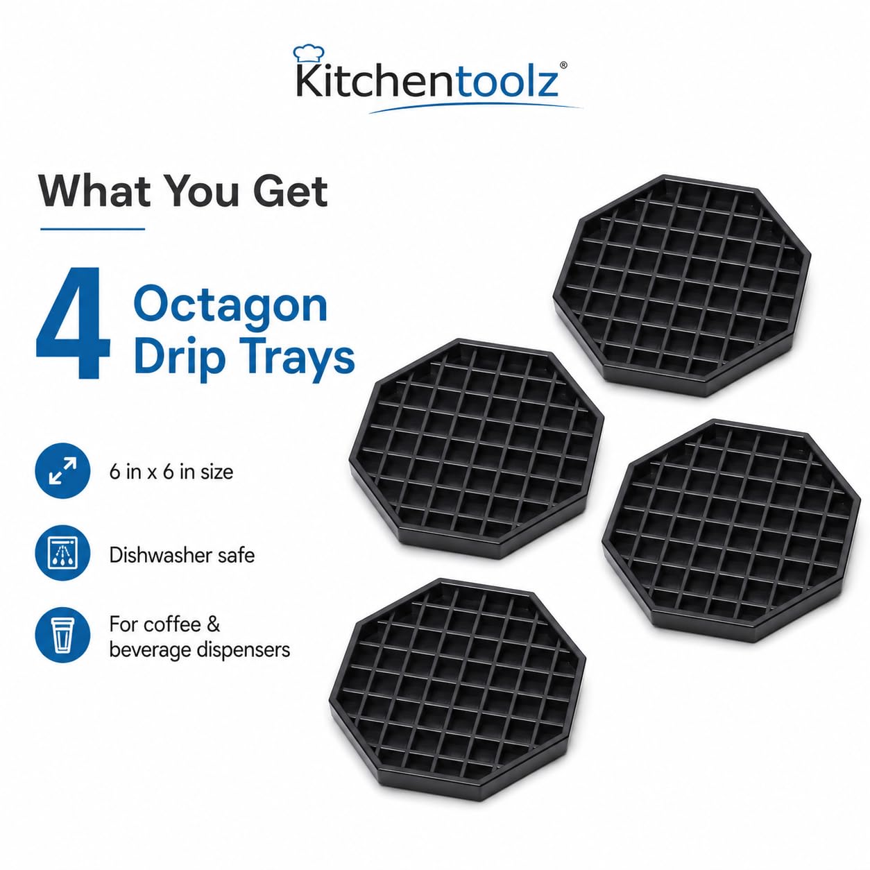 6" Octagon Coffee Drip Tray Catcher for Countertop - for Beverage & Drink Dispenser Bar by kitchentoolz - Pack of 4