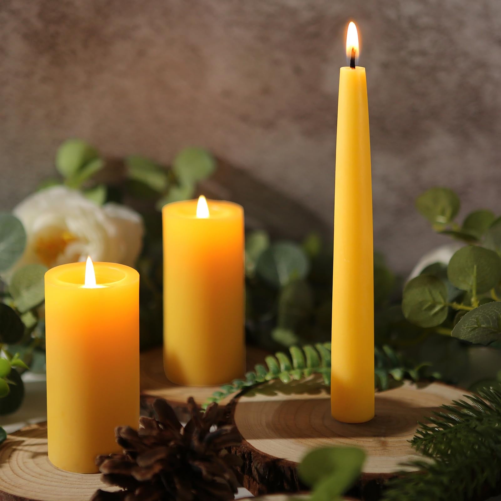 12 Pack Beeswax Taper Candles,8in Dripless Pure Beeswax Candles Non Toxic,8 Hours Long Burning 100% Natural Candle Sticks,Smokeless and Unscented Bees Wax Candle for Home,Prayer,Tall Tapered