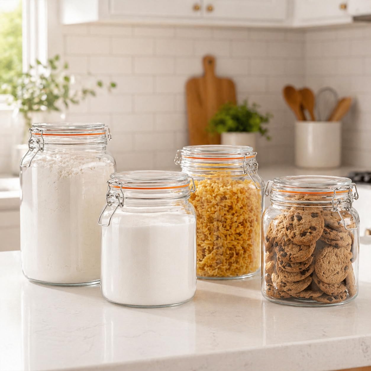kitchentoolz Large 1 Gallon Glass Mason Jar Extra Wide-Mouth with Hinged Lids, Airtight Leakproof Glass Canning Jars, Container for Preserving, Overnight Oats - Pack of 1