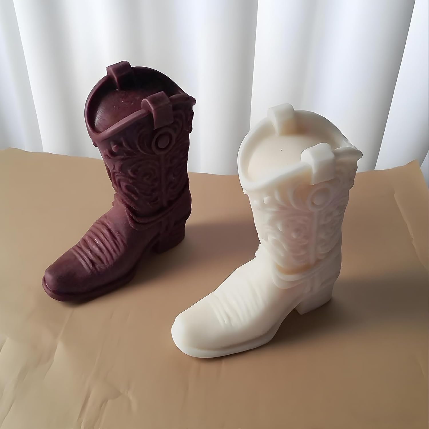 Cool Boot Shape Candle Molds, 3D Cowboy Chocolate Molds, Cowboy Boot Silicone Molds for Resin Candle Soap Wax Making, Silicone Fondant Jelly Ice Cake Decoration Mold for Crafts Baking Tool