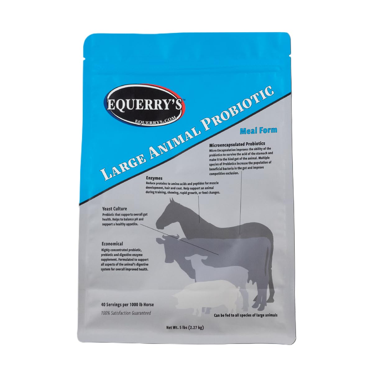 Equerry's Large Animal Probiotic | Supplements for Gut Health and Nutrient Absorption | Probiotics and Digestive enzymes for Horses, Cows, Goats, Sheep, Pigs, 160 Feedings (20lbs) for 1000 lb Animal
