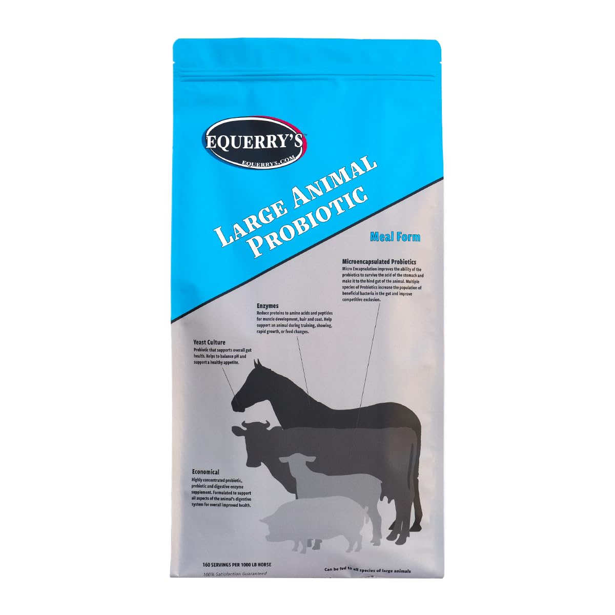 Equerry's Large Animal Probiotic | Supplements for Gut Health and Nutrient Absorption | Probiotics and Digestive enzymes for Horses, Cows, Goats, Sheep, Pigs, 160 Feedings (20lbs) for 1000 lb Animal