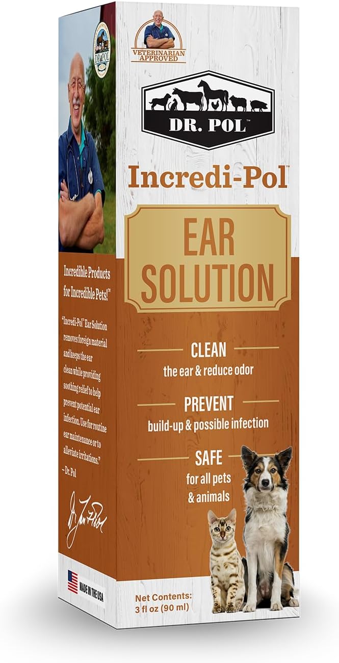 Dr. Pol Incredi-Pol Ear Solution for Dogs, Cats, and All Animals - Safe Ear Rinse for Daily Ear Cleaning and Soothing Relief - 3 Fluid Ounces