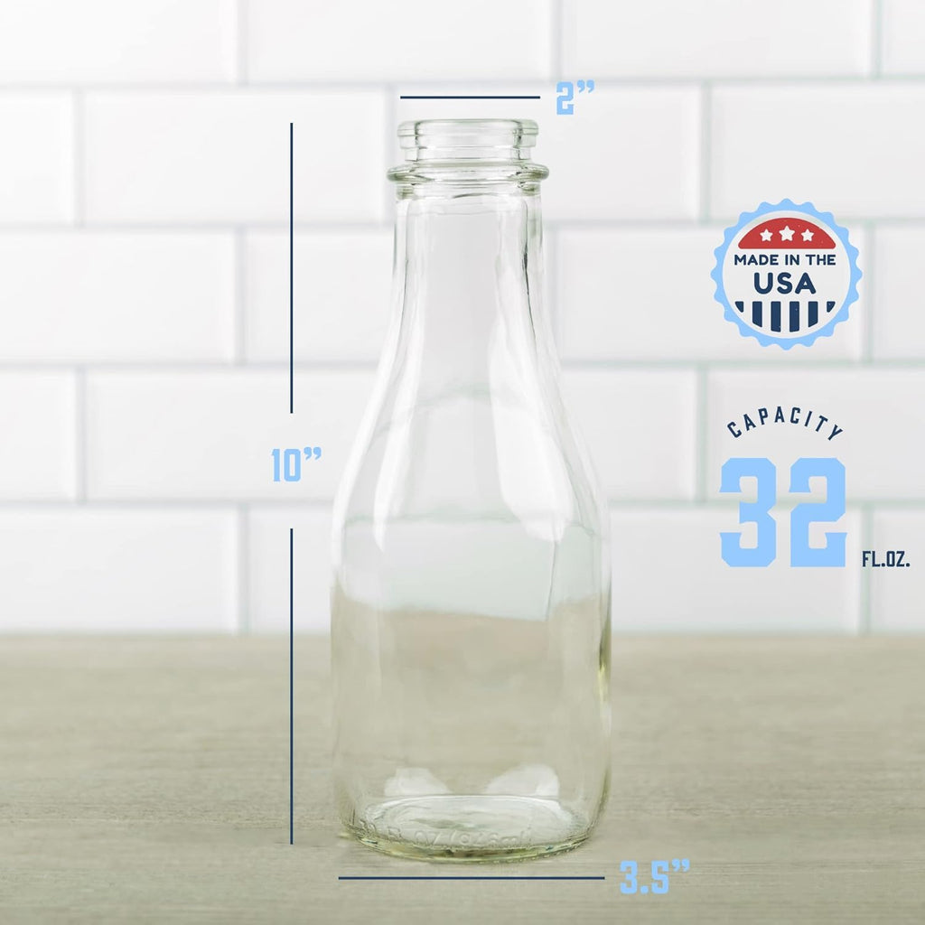 kitchentoolz 32oz Salad Dressing Shaker Bottle – Tall Glass Bottle Salad Dressing Dispenser Container with Tamper-Proof Lid – Ideal for Marinades and Sauces – 1 Pack