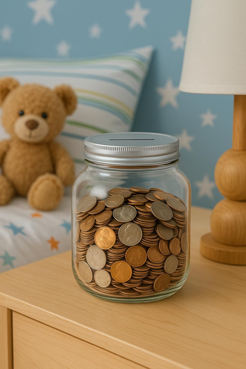Half Gallon Glass Coin Bank Piggy Bank with Slotted Lid – Holds Over $1,450 in Coins – Tip Jar, Donation Collector, Raffle Ticket Holder – Made in USA