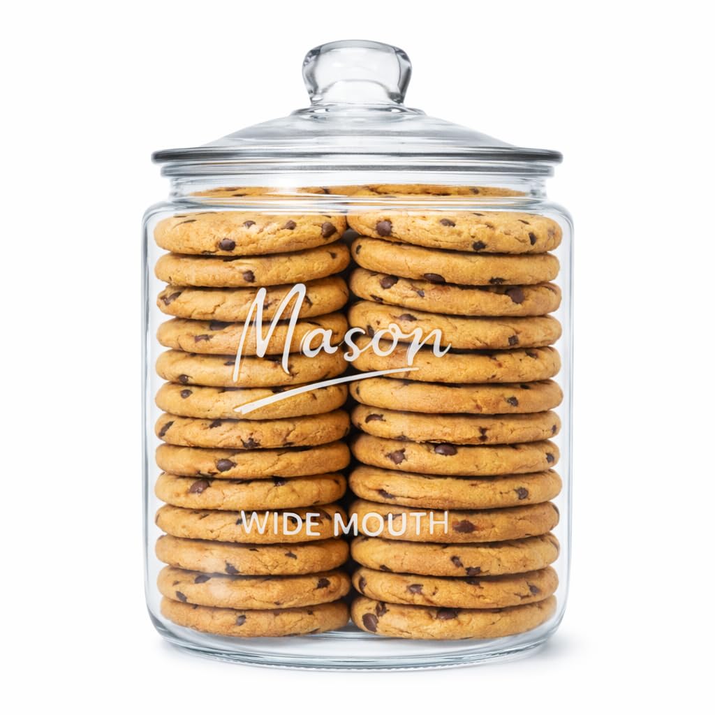 1 Gallon Mason Glass Jar with Lid – Wide Mouth Glass Storage Jar with Airtight Lid, Kitchen Pantry Container with Measurement Markings for Cookies, Candy, Flour Jar, Sugar & Dog Treats